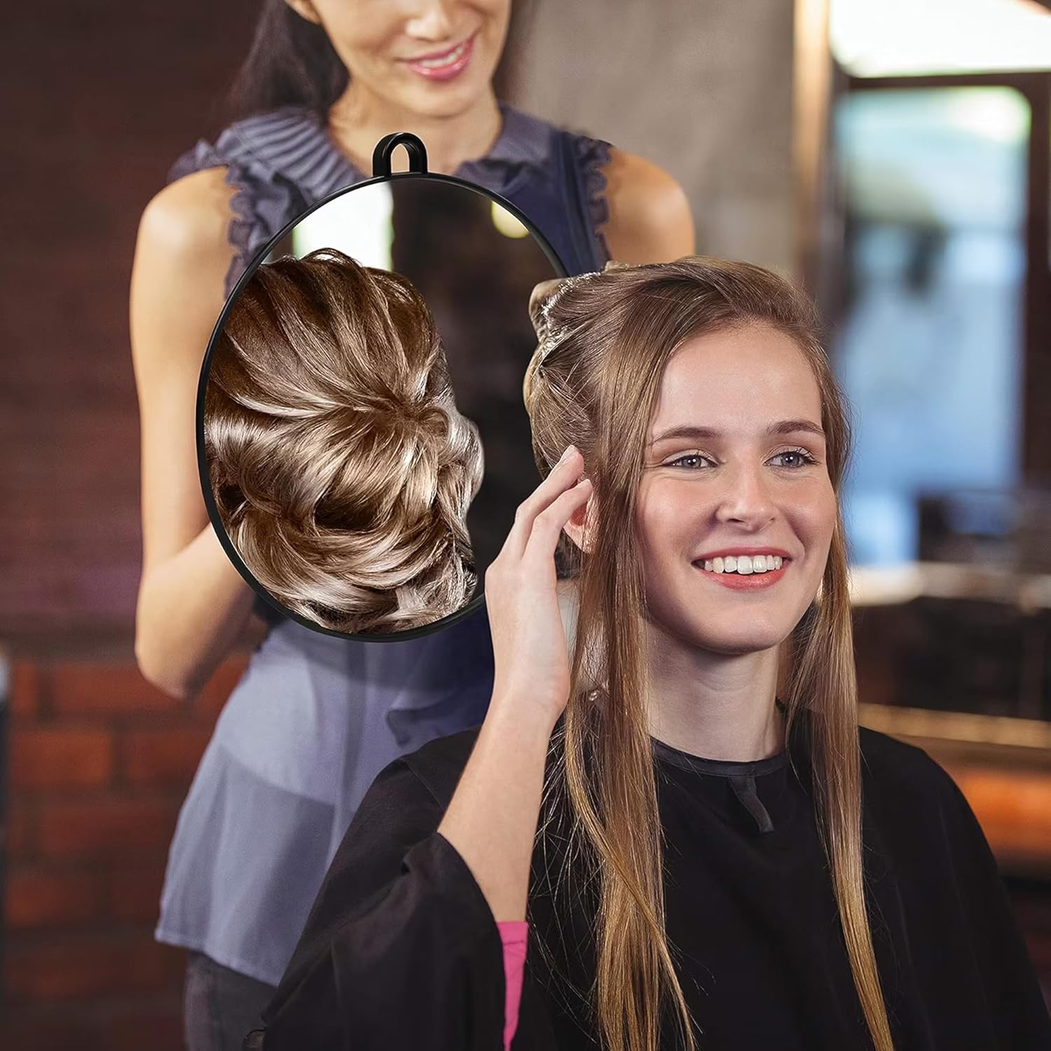 Portable Round Mirror with Handle - Hand Held Barber Back Mirror