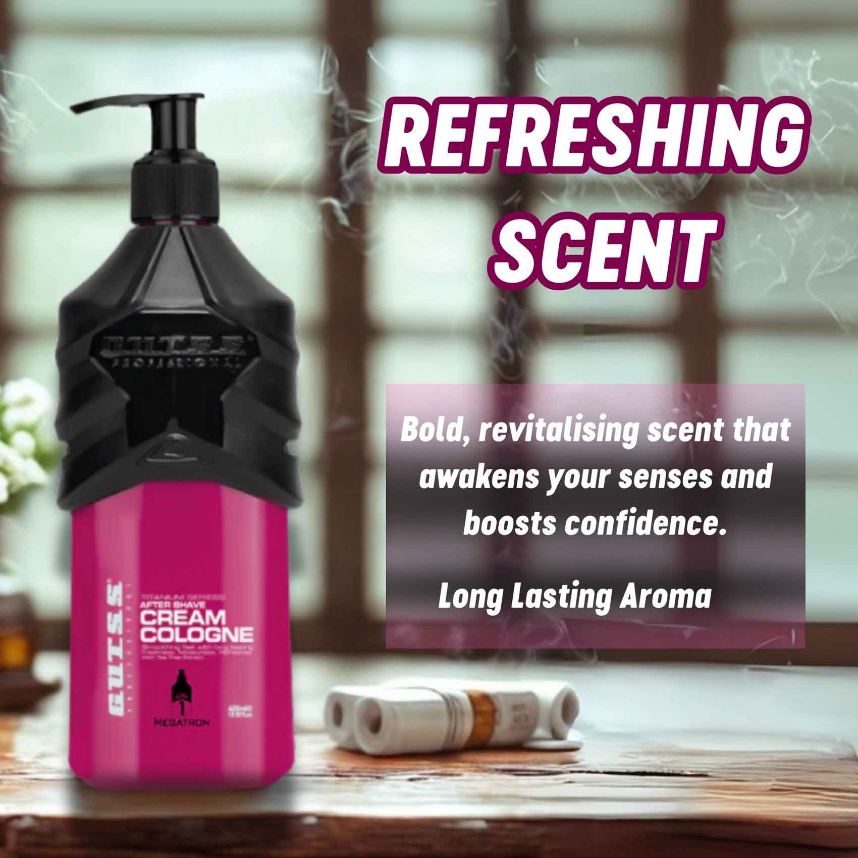 Gutss Professional 400ml Megatron after shave and hair cologne cream for salons.